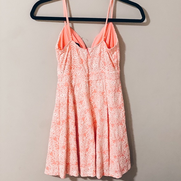 Coral with White Floral Print Mini Dress - Picture 3 of 3